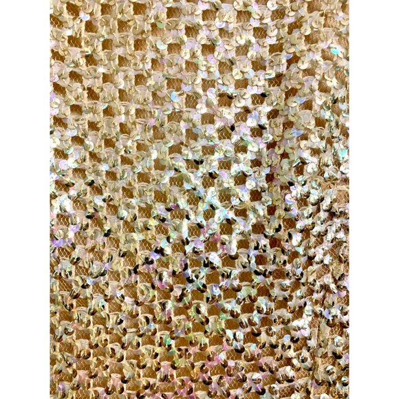 Vintage Mod Gold Knit Sequin Lined Rhinestone Collar Shift Dress Pat Sandler - Picture 9 of 9